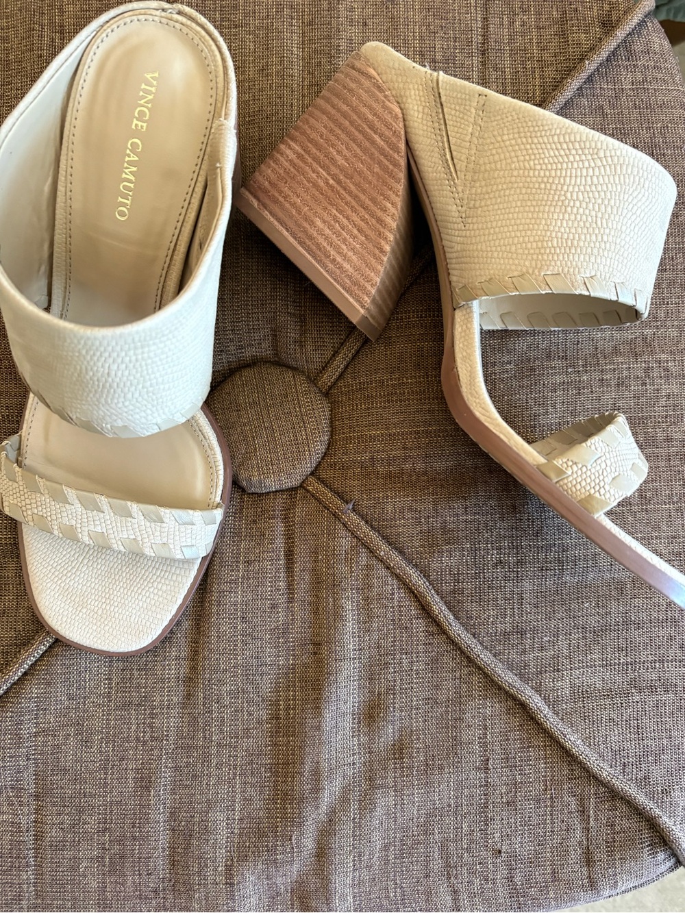 Vince Camuto Cream Textured Block Heel Mules